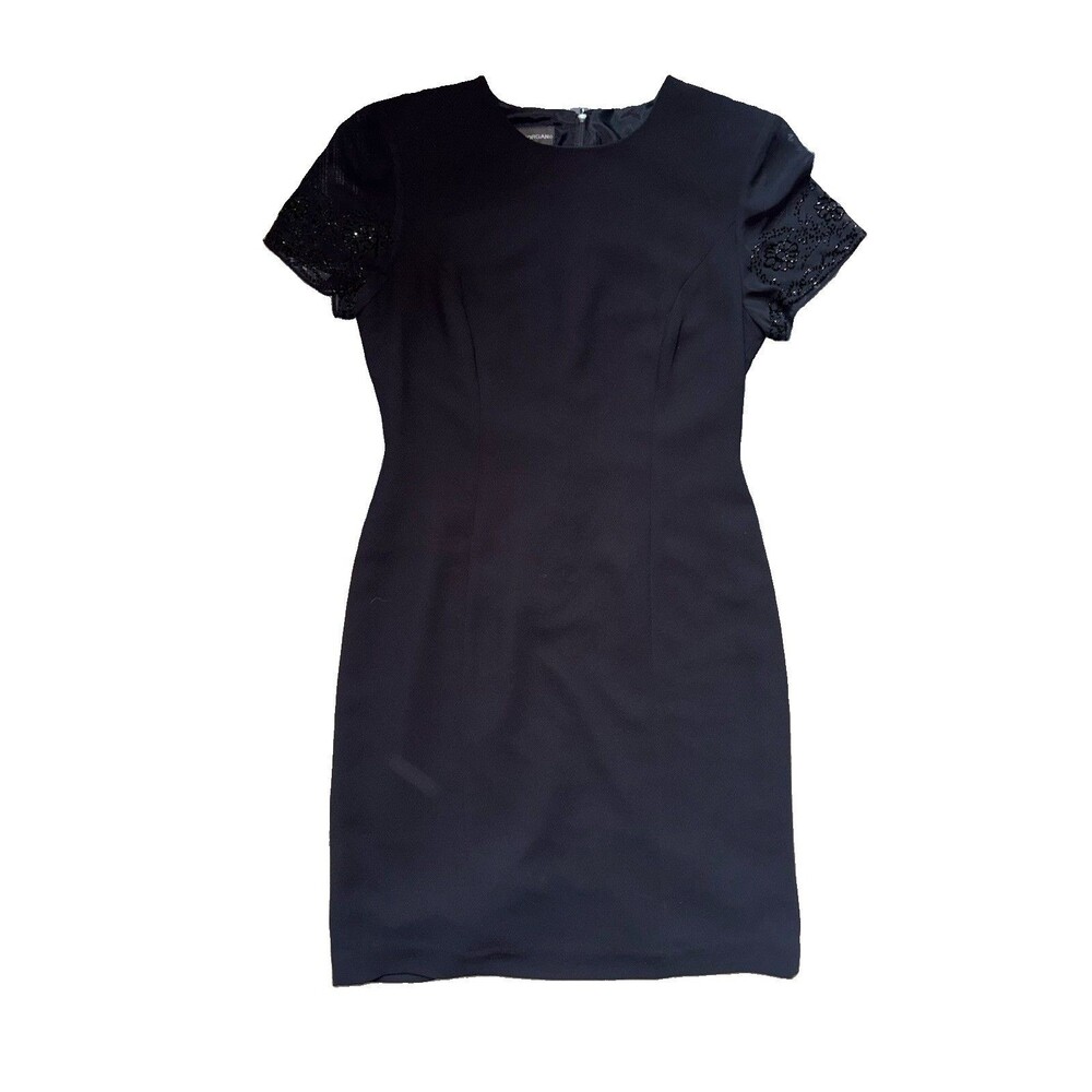 Donna Morgan Women’s size 12 Elegant Black Dress With Sheer Beaded Sleeves